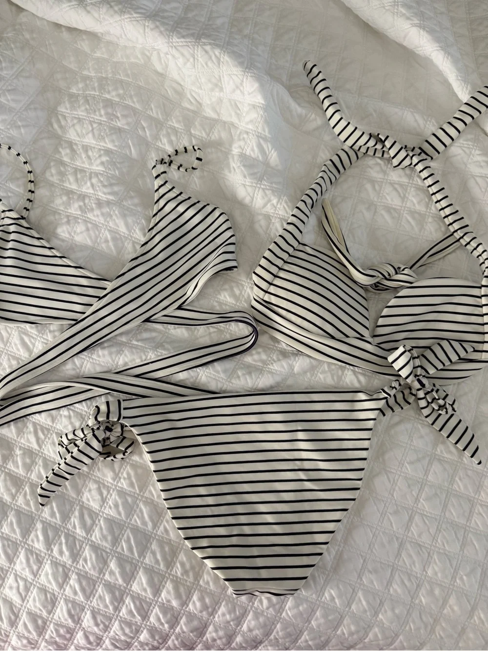 Monday Swimwear Black & White Striped Bikini Set